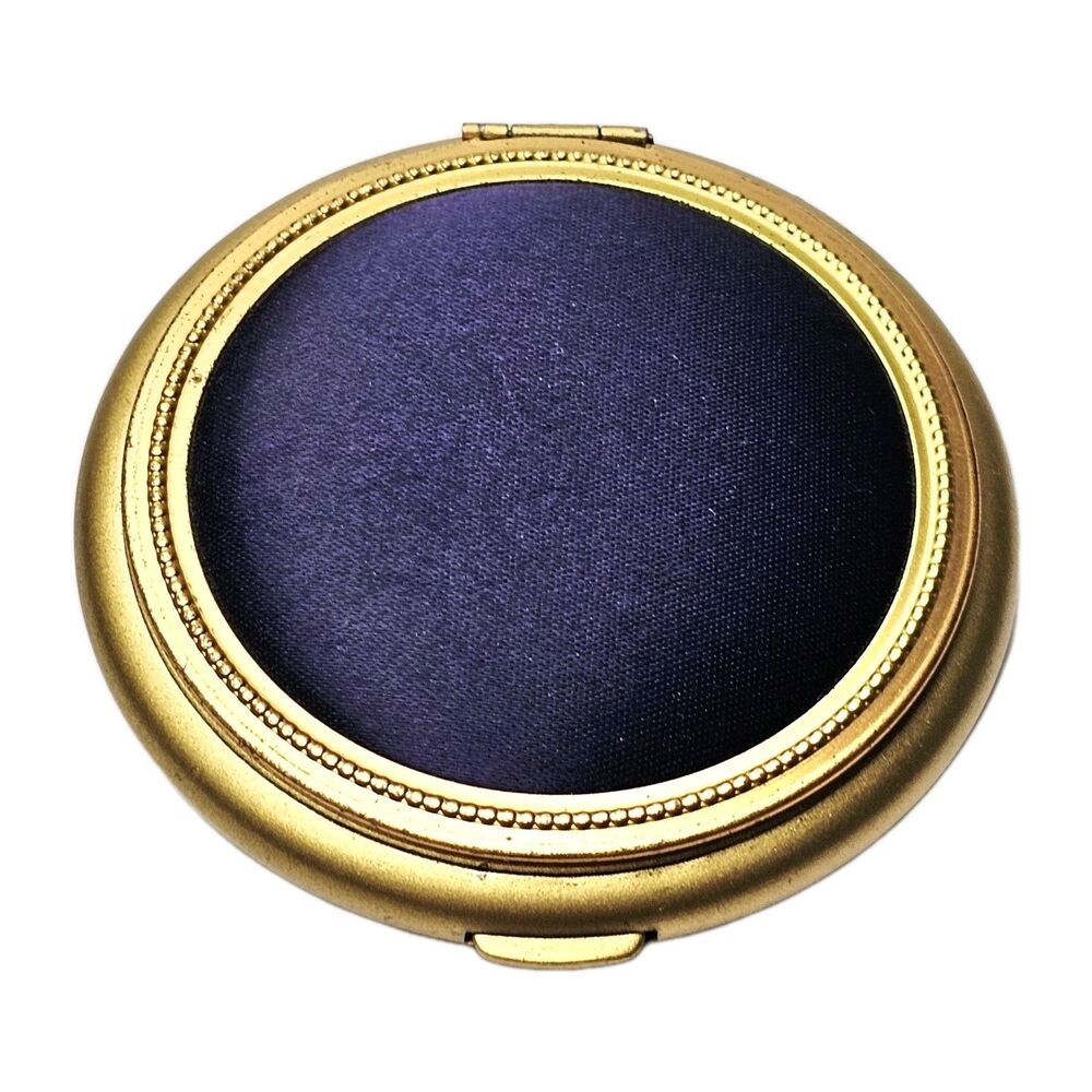 VTG COMPACT For Pressed Powder Gold Tone & Navy Case w Mirror 1960s EUC!